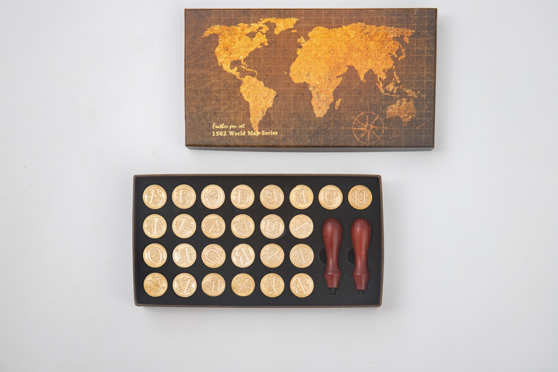 World Map Retro Vintage Wax Sealing Wax Seal Stamp Paper Box  26 x 14 x 3.8cm with Handles 
