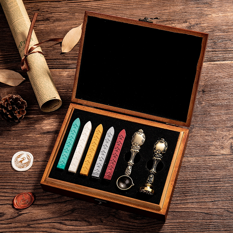 Personalized Custom made Logo Wedding Invitation Wax Sealing Wax Seal Stamp Wood Box Wax Sticks Strips Spoon