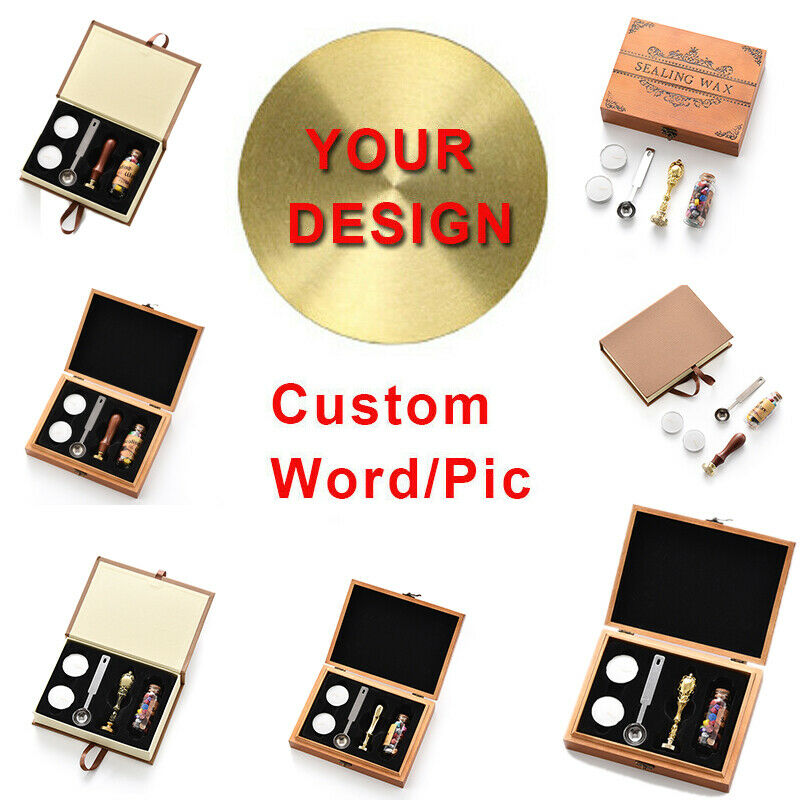 Custom Personalized Logo Invitations Wedding Party Copper Sealing Wax Seal Stamp Wax Beads Wood Box Handle