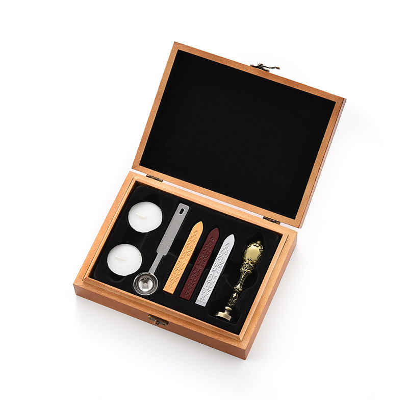 Personalized Custom made Logo Wax Sealing Wax Seal Stamp Wood Box With Metal Handle Wax Sticks Strips Spoon Candles