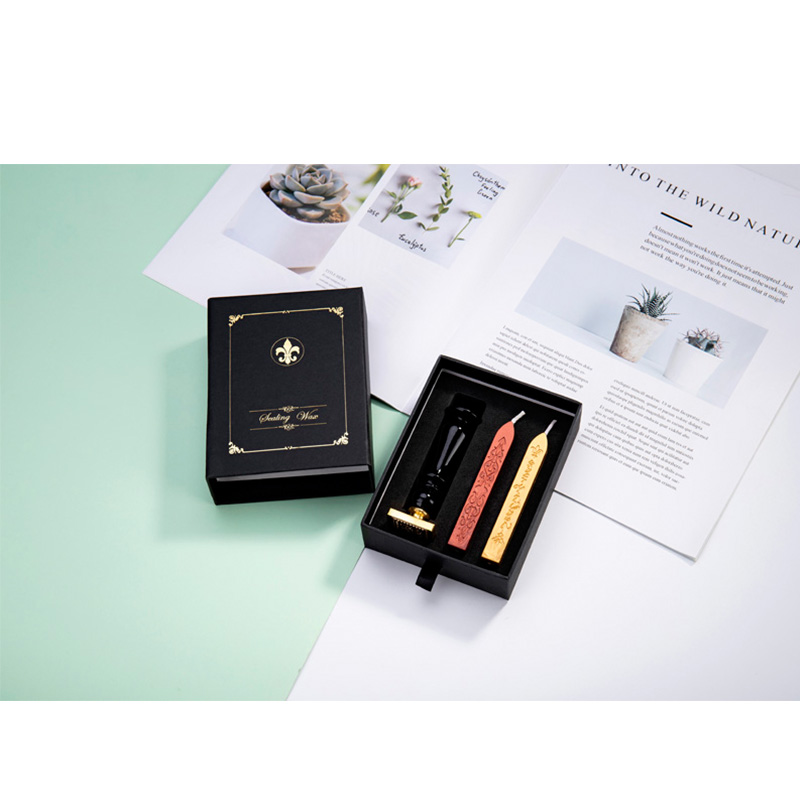 Personaized Logo Custom made Wedding Invitations Retro Vintage Wax Sealing Wax Seal Stamp Black Paper Box with Handle Wax Sticks Strips